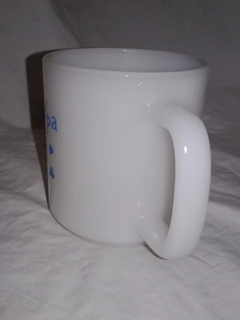 Vintage Milk Glass I Love Grandpa Coffee Mug Cup Retro Smiley Face Hearts